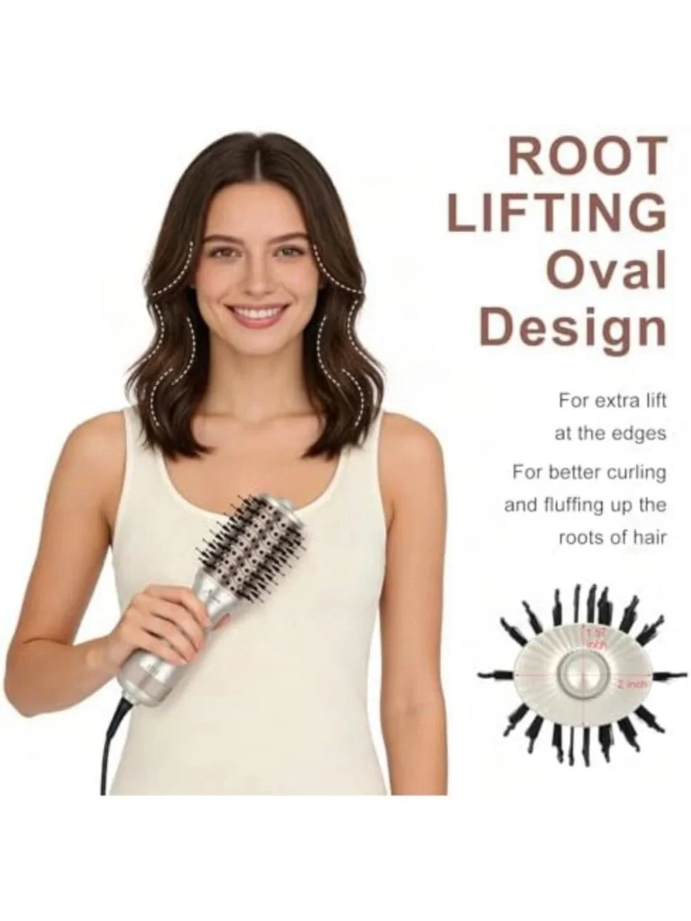Compact Dual Voltage Hair Dryer Brush with Cool Shot - Hot Air Styling Tool